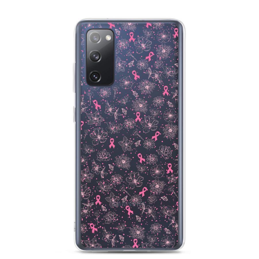 Breast Cancer Ribbon, Pink Floral, and Butterfly Clear Samsung Galaxy Case for S10, S20, S21, & S22