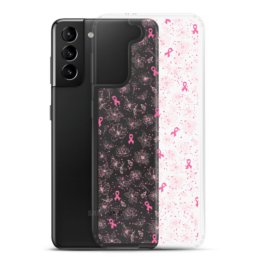 Breast Cancer Ribbon, Pink Floral, and Butterfly Clear Samsung Galaxy Case for S10, S20, S21, & S22