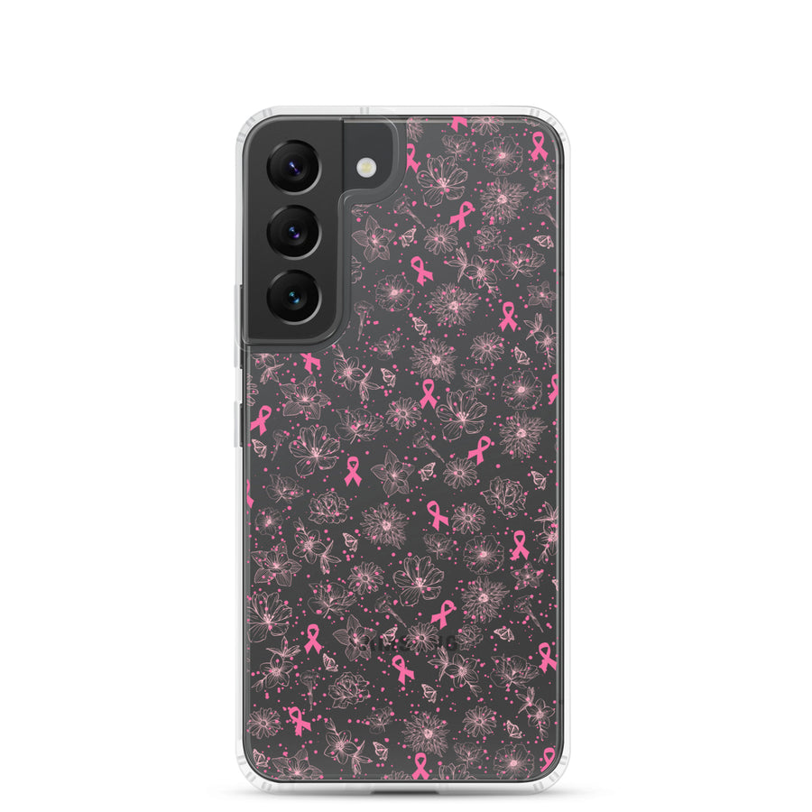 Breast Cancer Ribbon, Pink Floral, and Butterfly Clear Samsung Galaxy Case for S10, S20, S21, & S22