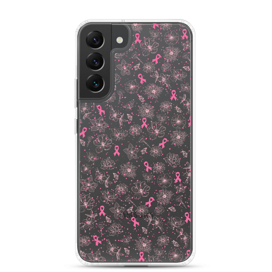 Breast Cancer Ribbon, Pink Floral, and Butterfly Clear Samsung Galaxy Case for S10, S20, S21, & S22