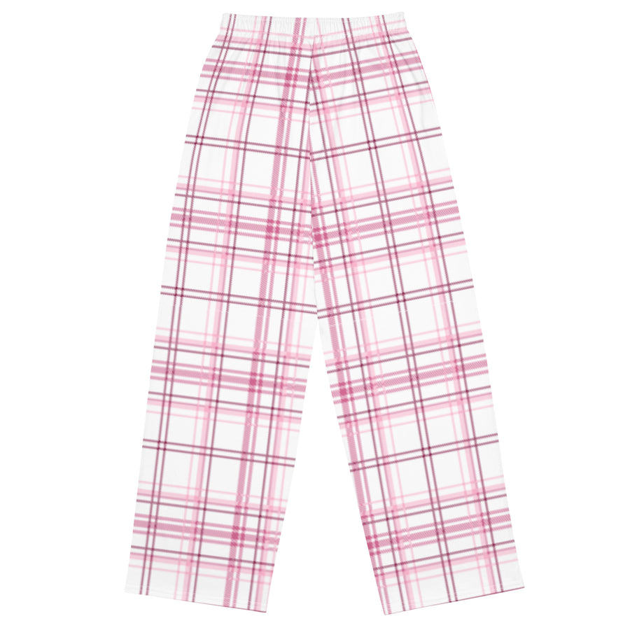 Breast Cancer Awareness Wide-Leg Pink Plaid Pajama Pants