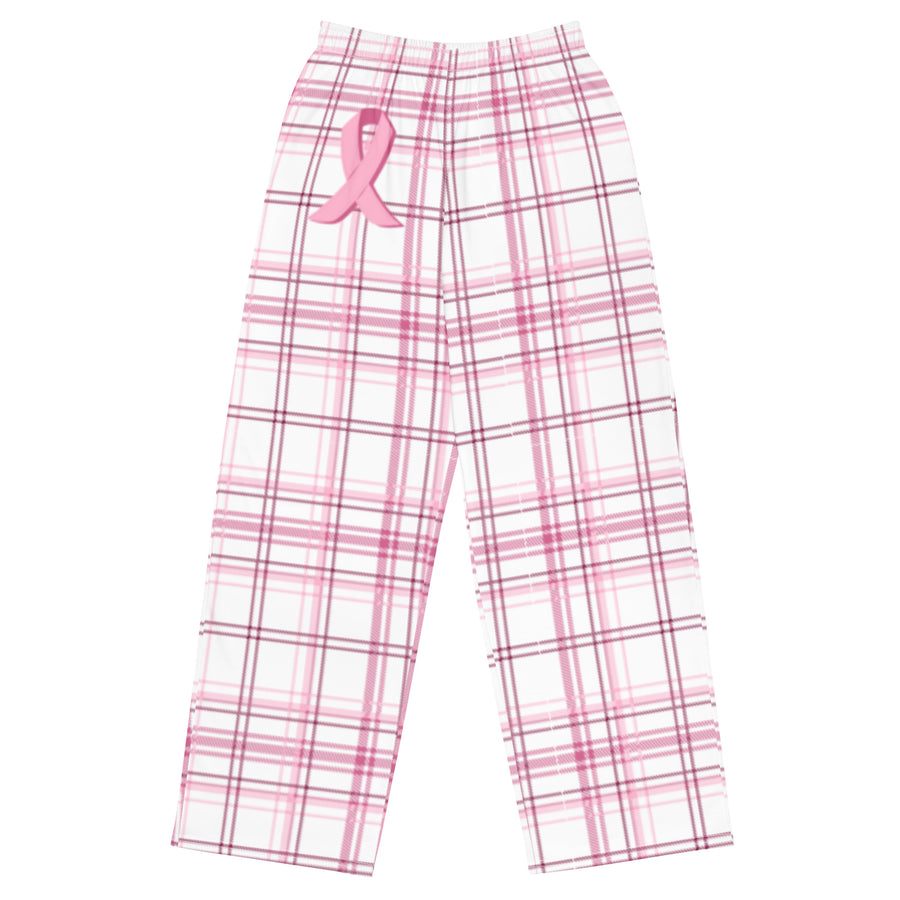 Breast Cancer Awareness Wide-Leg Pink Plaid Pajama Pants