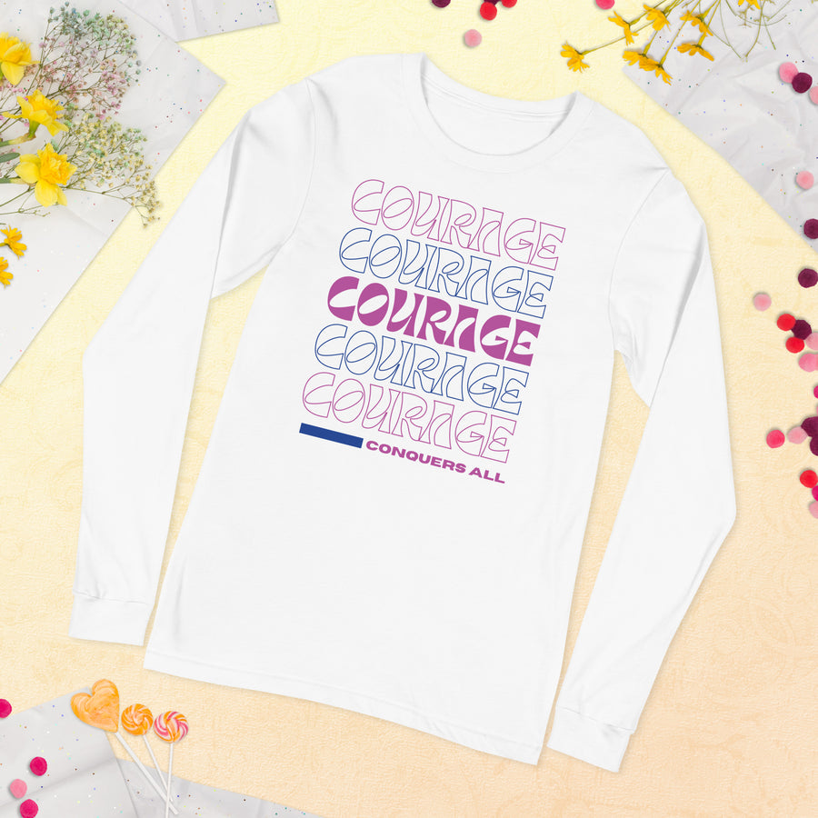 Retro Graphic Long Sleeve Tee - Courage Conquers All