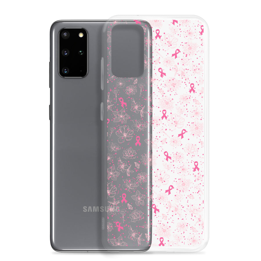 Breast Cancer Ribbon, Pink Floral, and Butterfly Clear Samsung Galaxy Case for S10, S20, S21, & S22