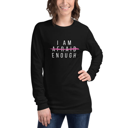 Women's Graphic Long Sleeve Tee for Breast Cancer Awareness- I Am Enough