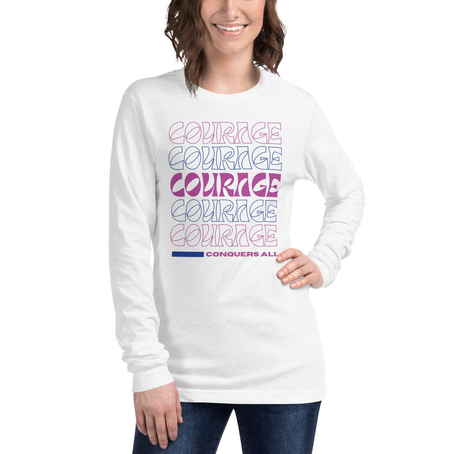 Retro Graphic Long Sleeve Tee - Courage Conquers All